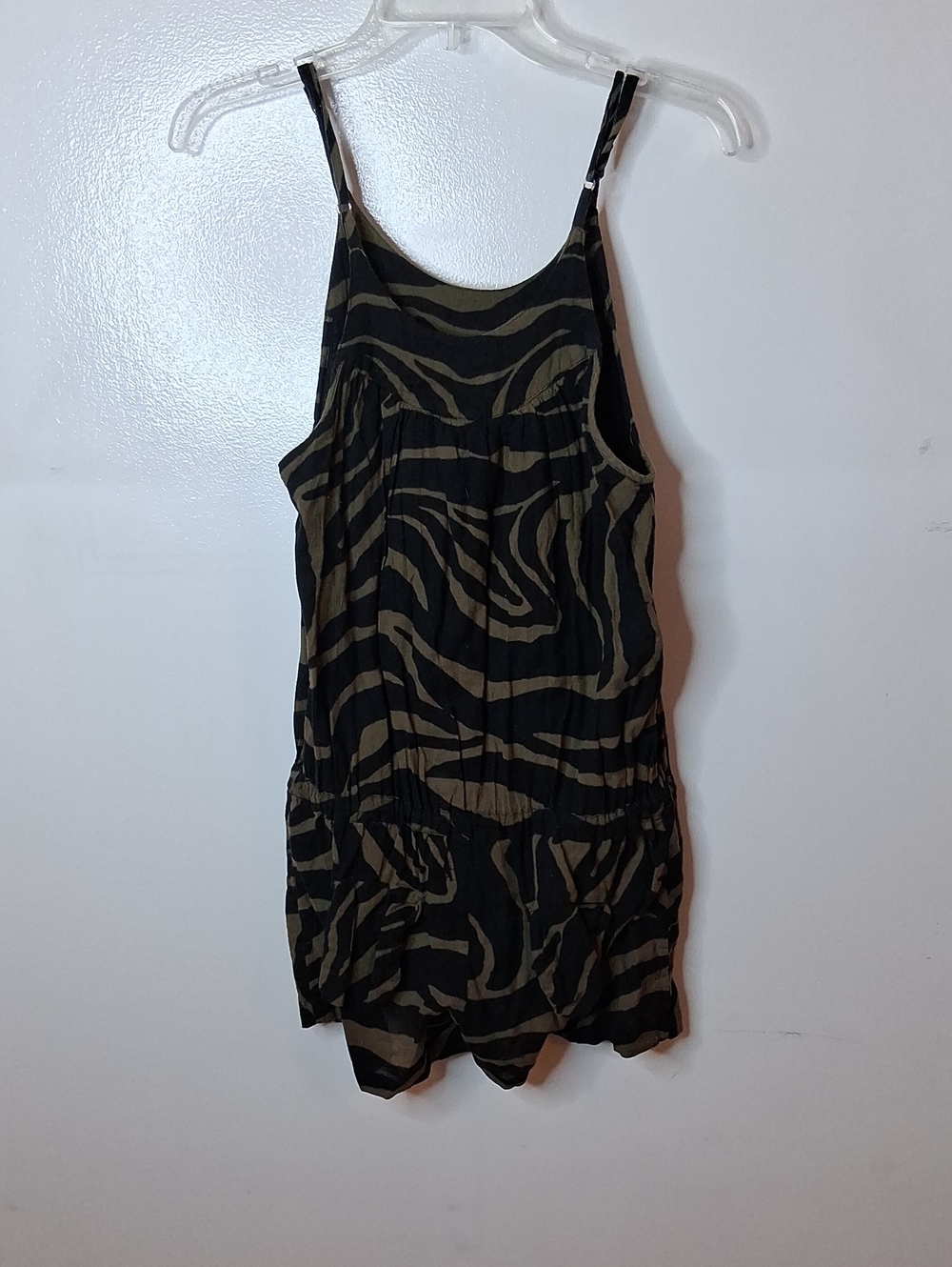 LONDONJEAN Black and Olive Zebra-Print Sleeveless Romper. Summer Fun,